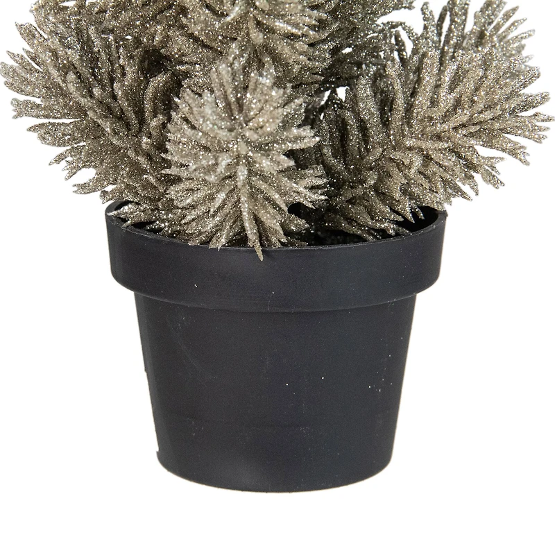 8.5" Unlit Metallic Glitter Pine Artificial Potted Christmas Tree