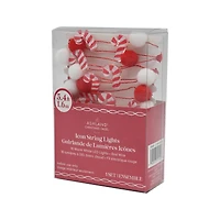 18ct. Warm White LED Pom Pom & Candy Cane String Lights on Red Wire by Ashland®