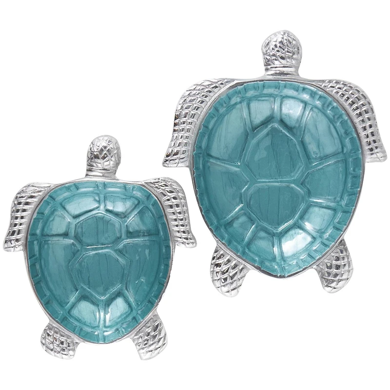 Teal & Silver Textured Enameled Turtle Bowl Set