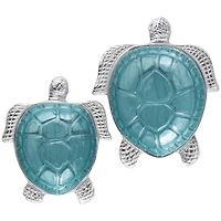Teal & Silver Textured Enameled Turtle Bowl Set