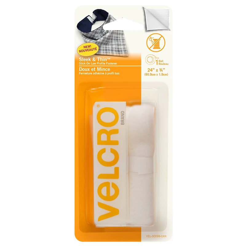 VELCRO® Brand Sleek & Thin™ Stick On White Fastener Roll