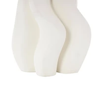White Ceramic Abstract Ribbed Dimensional Wavy Vase with Floral Shaped Rim