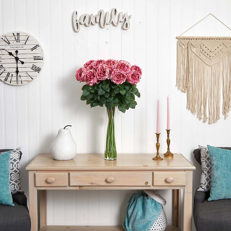 2.5ft. Pink Fancy Rose In Glass Cylinder Vase