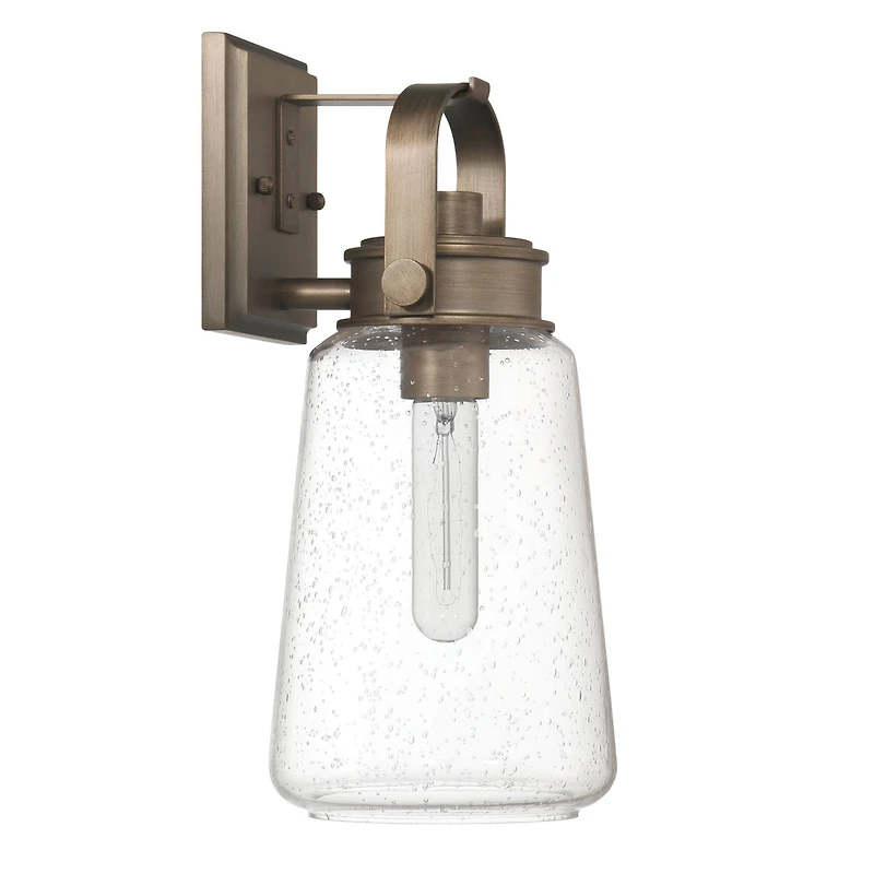 Hello Honey® Gage Tuscan Gold Industrial Tapered Seedy Glass & Metal Wall Mounted Outdoor Light