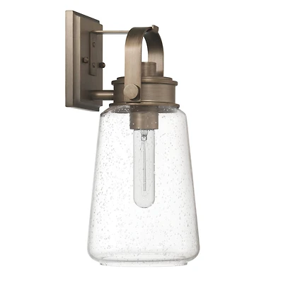 Hello Honey® Gage Tuscan Gold Industrial Tapered Seedy Glass & Metal Wall Mounted Outdoor Light