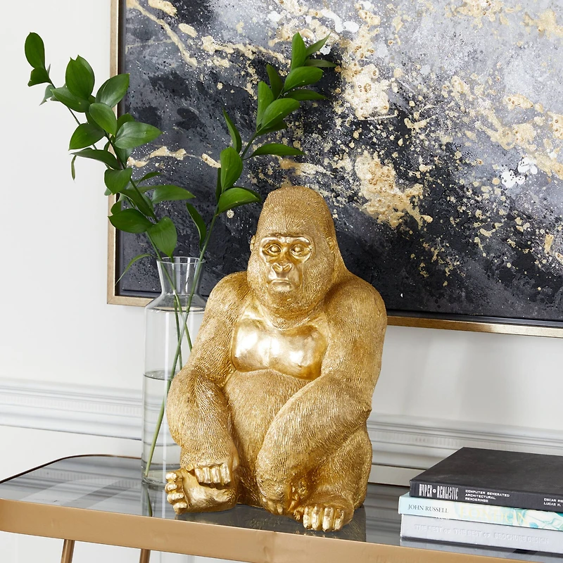 15" Gold Traditional Gorilla Sculpture