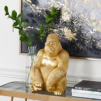 15" Gold Traditional Gorilla Sculpture