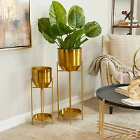 Gold Metal Planter with Removable Stand Set