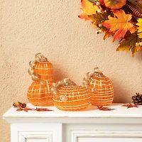 Glitzhome® Orange and White Lines Glass Pumpkin & Gourd Set