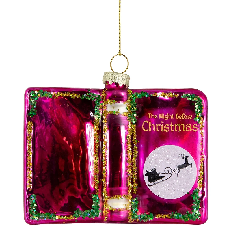 Glittered Twas the Night Before Christmas Book Glass Ornament - 3.5"