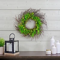 20" Green & Yellow Flower Buds, Leaves & Twigs Wreath