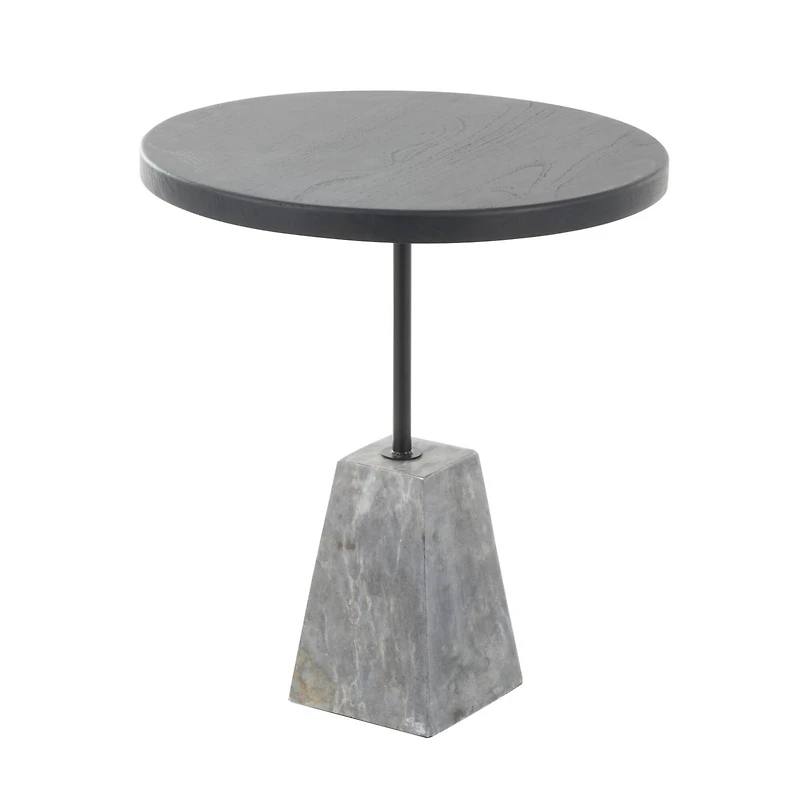 22.5" Black & Gray Wood Accent Table with Marble Pyramid Base