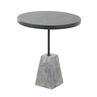 22.5" Black & Gray Wood Accent Table with Marble Pyramid Base