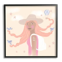 Stupell Industries Girl Flowing Hair Birds Plane Hot Air Balloon Framed Wall Art