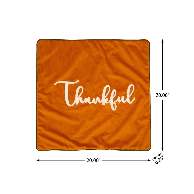 Glitzhome® Orange Velvet Thankful Pillow Cover