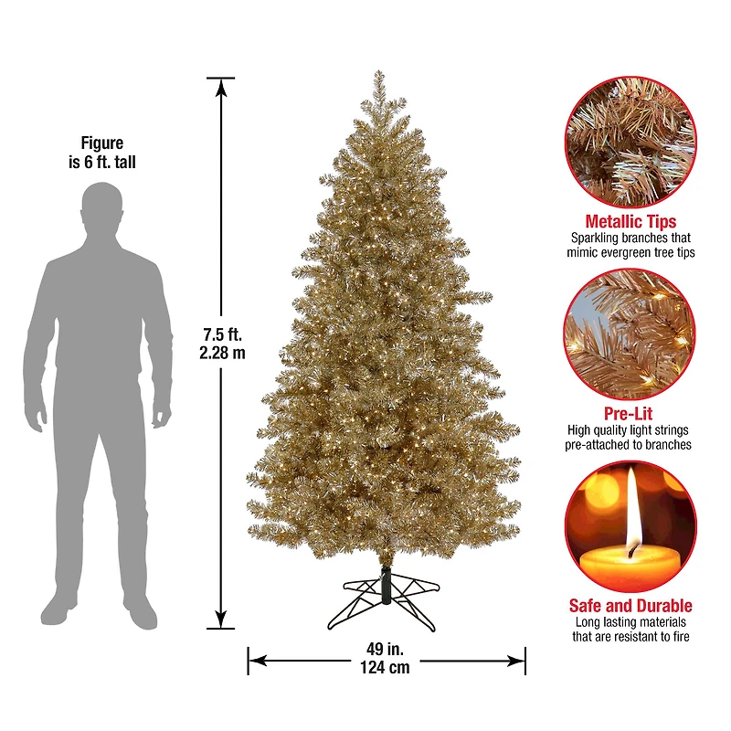 7.5ft. Pre-Lit Platinum Metallic Artificial Christmas Tree, Clear LED Infinity Lights®