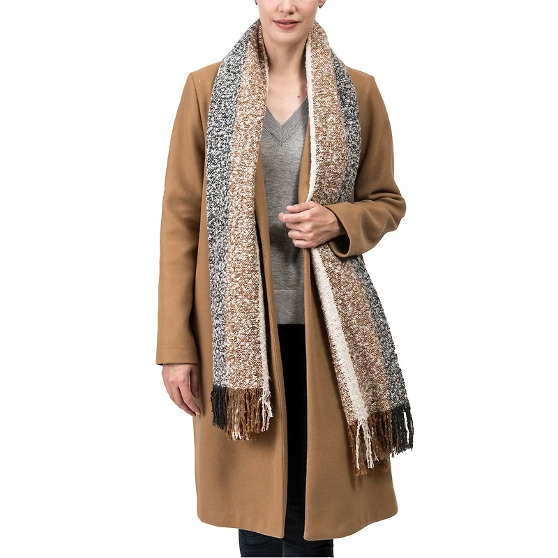 Glitzhome® 70" Tan, White & Gray Scarf with Tassels