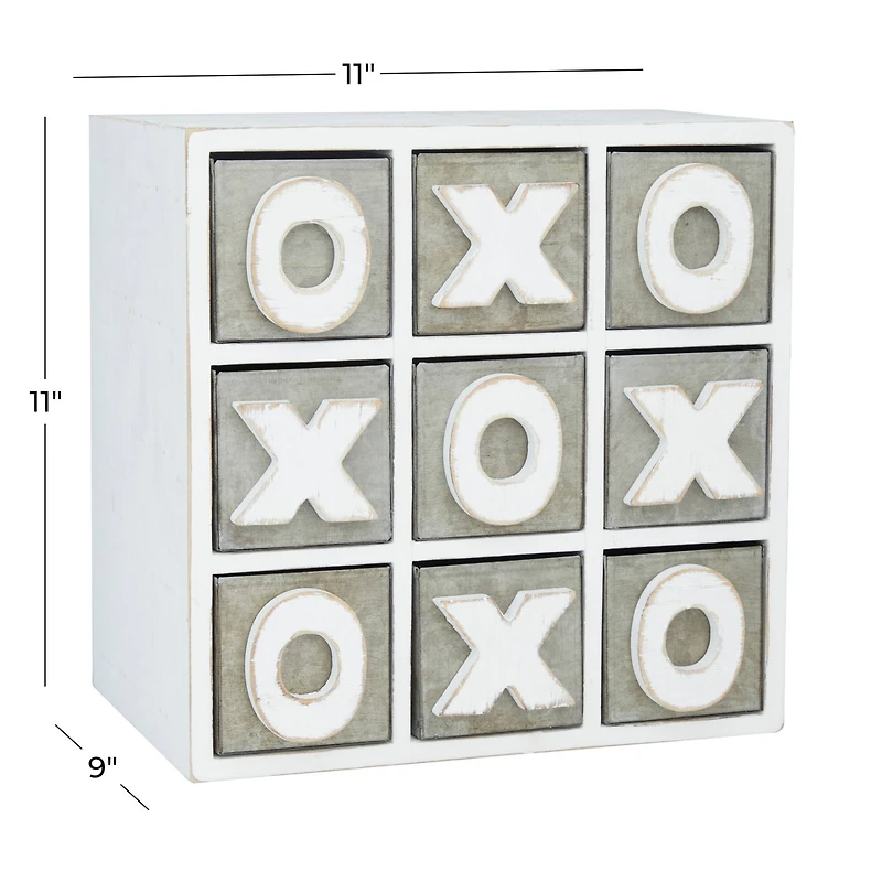 White Wood Traditional Tic Tac Toe Cabinet, 11" x 11" x 9"