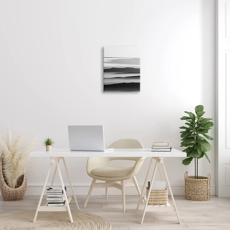 Stupell Industries Misty Clouds Eerie Mountain Landscape Black White Canvas Wall Art