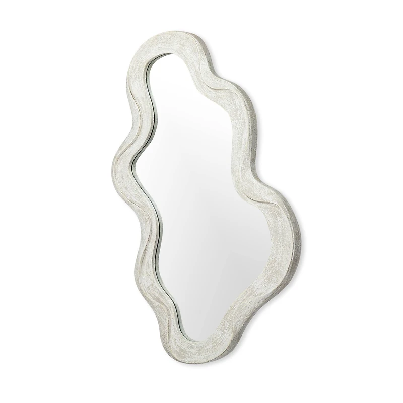 Glitzhome® 31.75" Washed White Wood Frame Wavy Wall Mirror