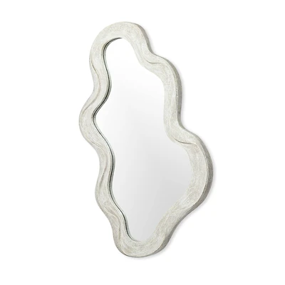 Glitzhome® 31.75" Washed White Wood Frame Wavy Wall Mirror