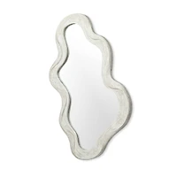 Glitzhome® 31.75" Washed White Wood Frame Wavy Wall Mirror