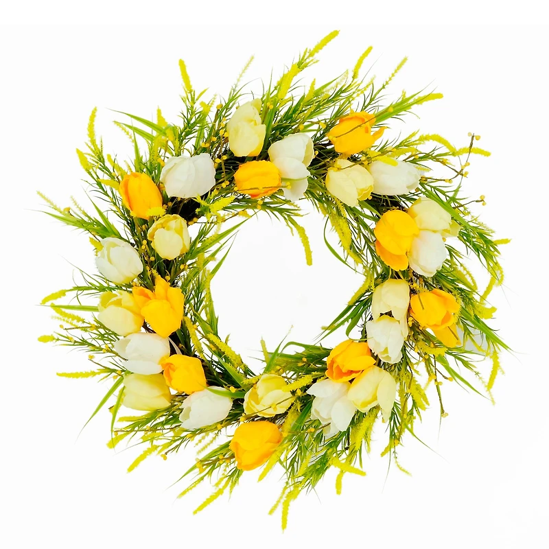24'' Green and Yellow Tulip Floral Spring Wreath