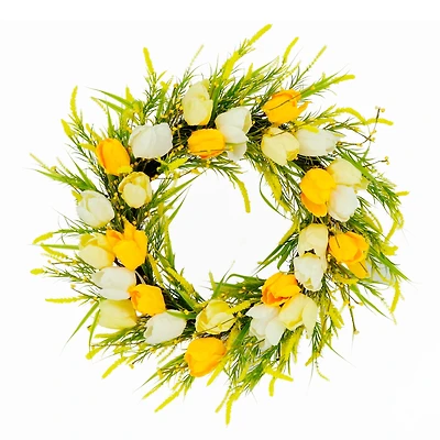 24'' Green and Yellow Tulip Floral Spring Wreath