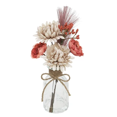 11.5" Pink & Cream Mum & Pampas in Glass Container by Ashland® 