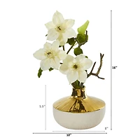 16" Anemone Arrangement in Gold & Cream Elegant Vase