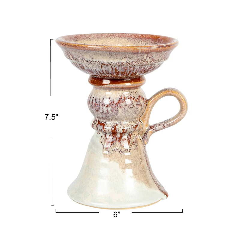 Hello Honey® 7.5" Natural & Cream Stoneware Pillar Holder