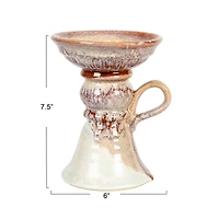 Hello Honey® 7.5" Natural & Cream Stoneware Pillar Holder