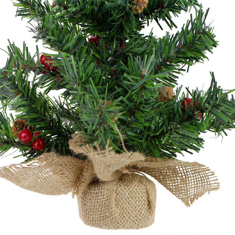 16" Unlit Red Berries & Pinecones Artificial Christmas Tree in Burlap Base
