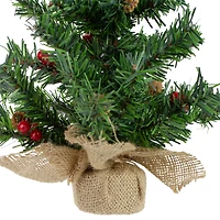 16" Unlit Red Berries & Pinecones Artificial Christmas Tree in Burlap Base