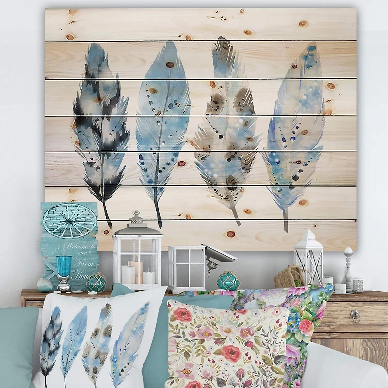 Designart - Blue Boho Feathers I