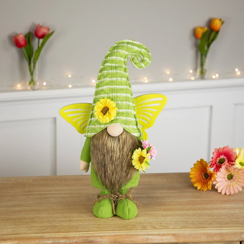16" Green & Yellow Butterfly Gnome Spring Figurine