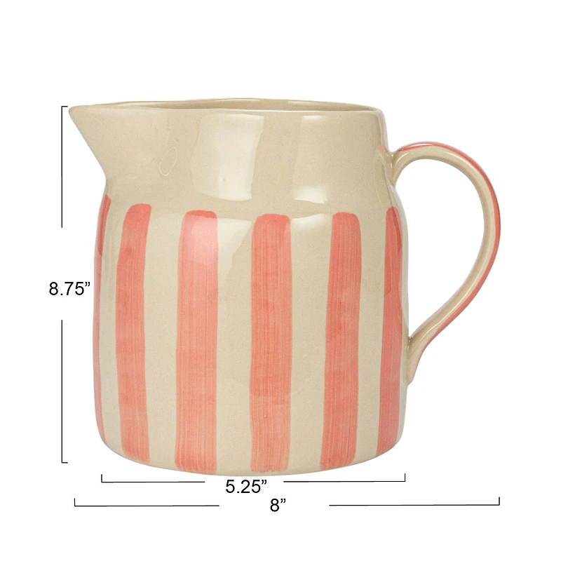 Hello Honey® 9" Hand-Painted Wax Relief Pink Sriped Stoneware Pitcher
