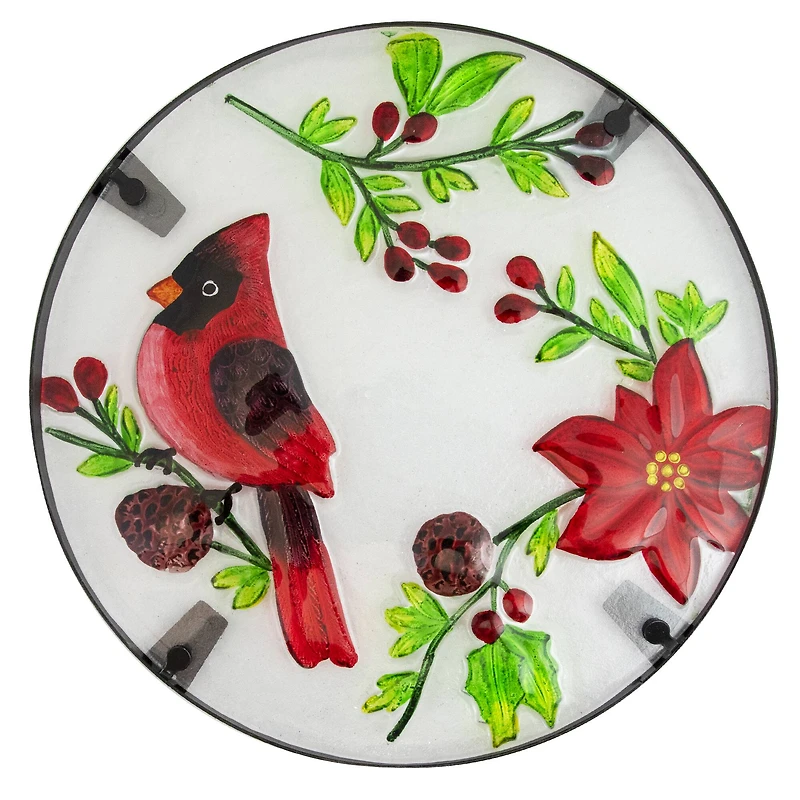 19" Red Cardinal & Pinecone Glass Patio Side Table