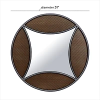32" Brown Wood Industrial Round Wall Mirror