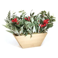 22" Christmas Wooden Pot with Mixed Eucalyptus & Berry