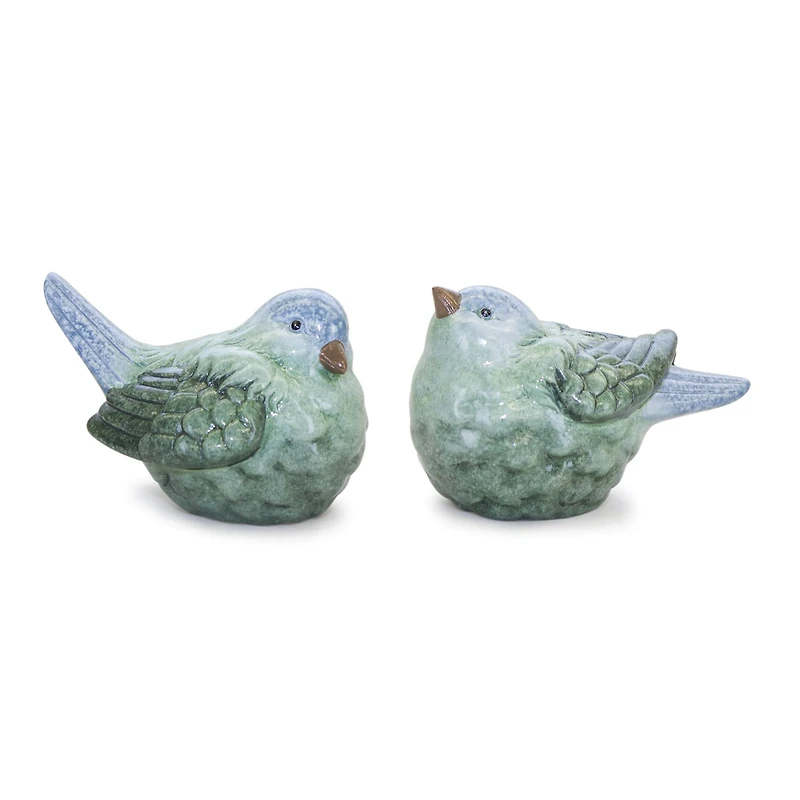 Terracotta Blue Bird Figurine Set