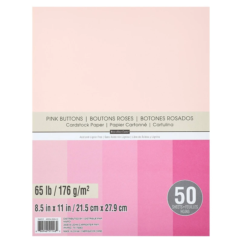 12 Packs: 50 ct. (600 total) Pink Buttons 8.5" x 11" Cardstock Paper by Recollections™