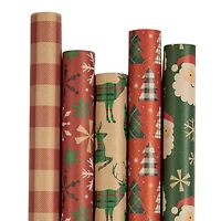 JAM Paper Christmas Kraft Gift Wrap Set, 5ct. 