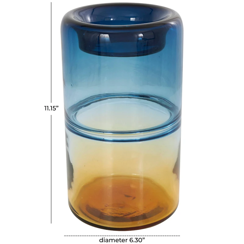 11" Blue & Yellow Ombre Cylinder Glass Vase