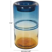 11" Blue & Yellow Ombre Cylinder Glass Vase