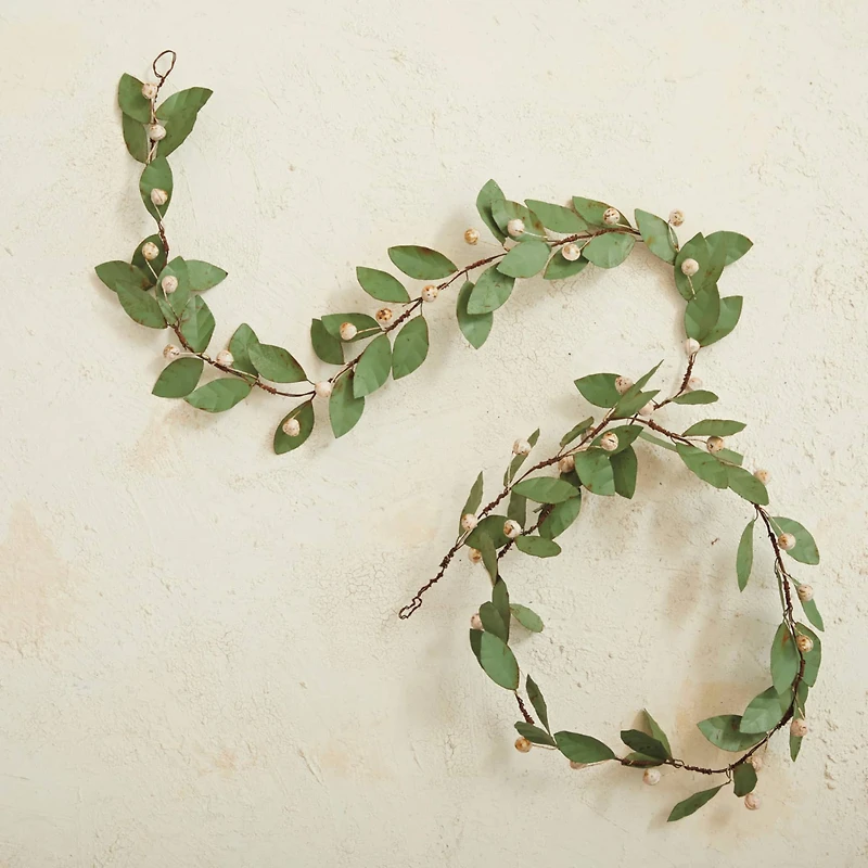 Hello Honey® 6ft. Green & Antique Pink Painted Metal Leaf & Berry Garland