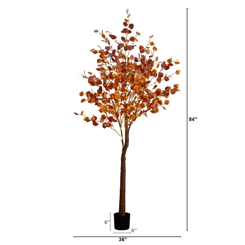 7ft. Pre-Lit Grand Autumn Eucalyptus Artificial Fall Tree with 420 Warm White LED Lights