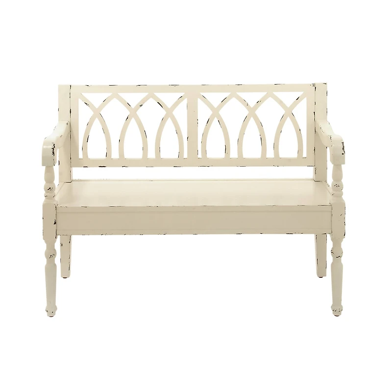 Farmhouse Rectangular Distressed White Wooden Indoor Bench