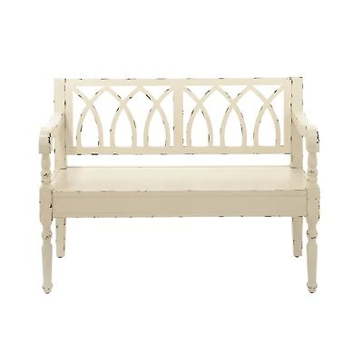 Farmhouse Rectangular Distressed White Wooden Indoor Bench
