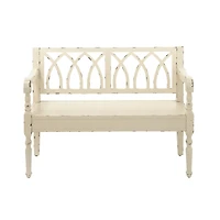 Farmhouse Rectangular Distressed White Wooden Indoor Bench
